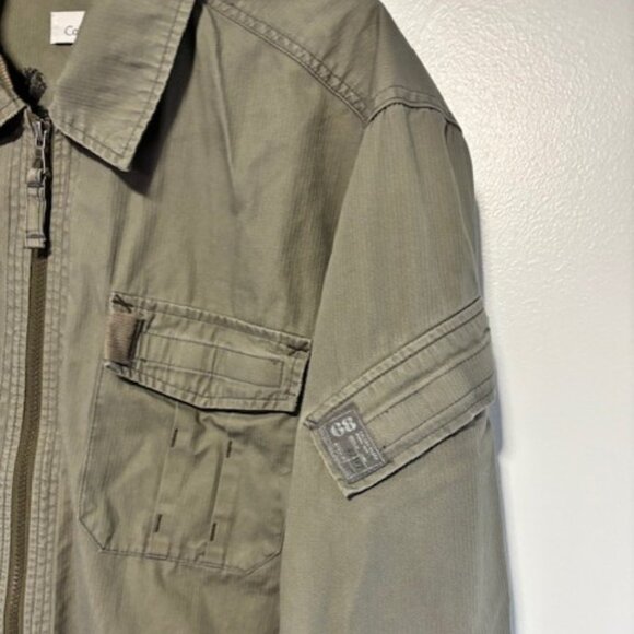 Calvin Klein L Khaki Green Utility Jacket Field Zip Collar Pocket Rugged Minimal - Picture 3 of 12